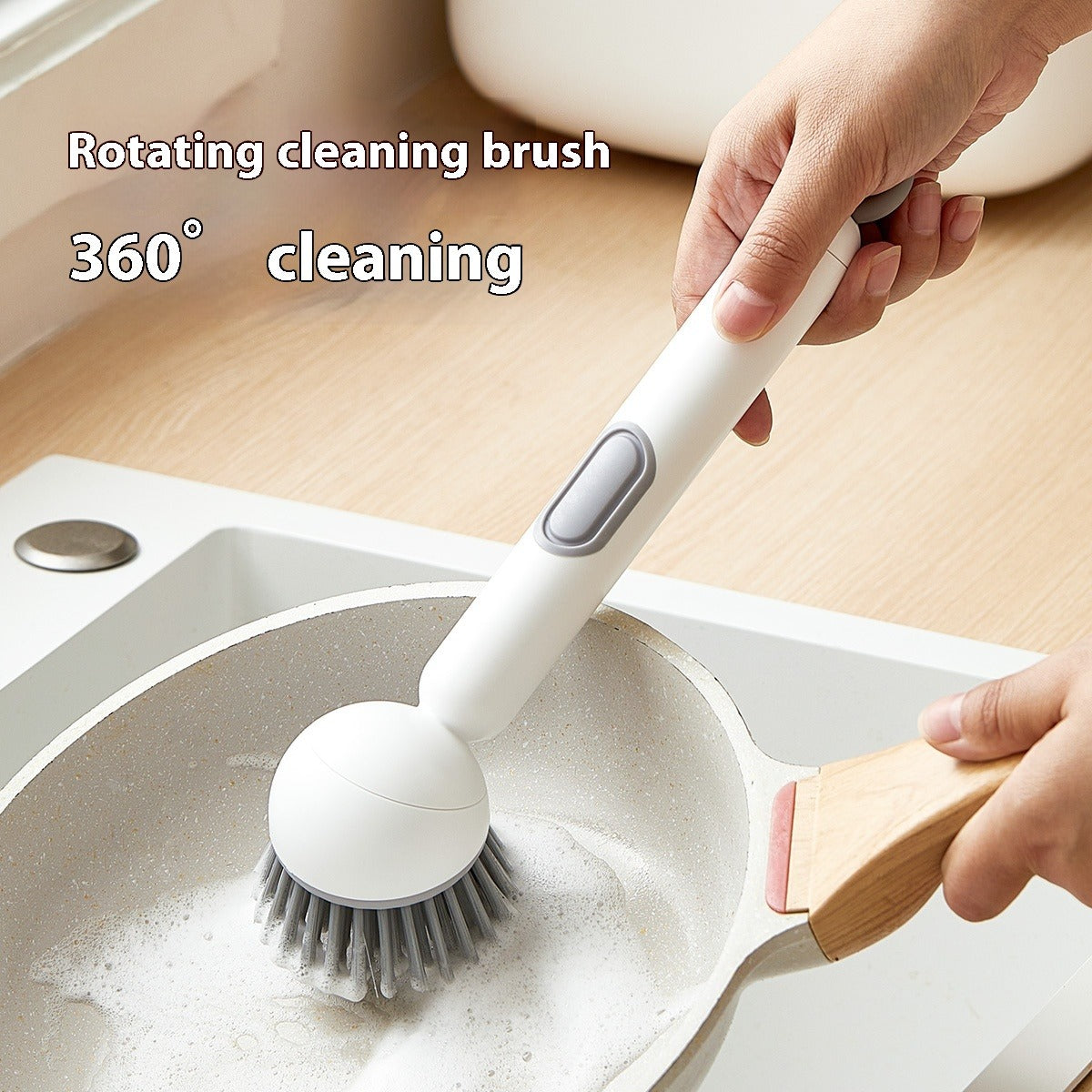Long Handle Liquid Dispenser Rotating Wok Brush
